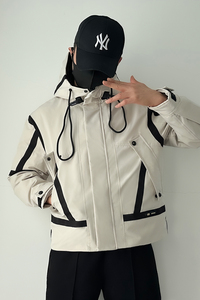 A3302-P180新款冬季连帽羽绒服男士拼色宽松大码加厚工装夹克图片