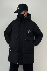 813-P220新款中长款羽绒服男士宽松大码工装加绒加厚保暖夹克图片