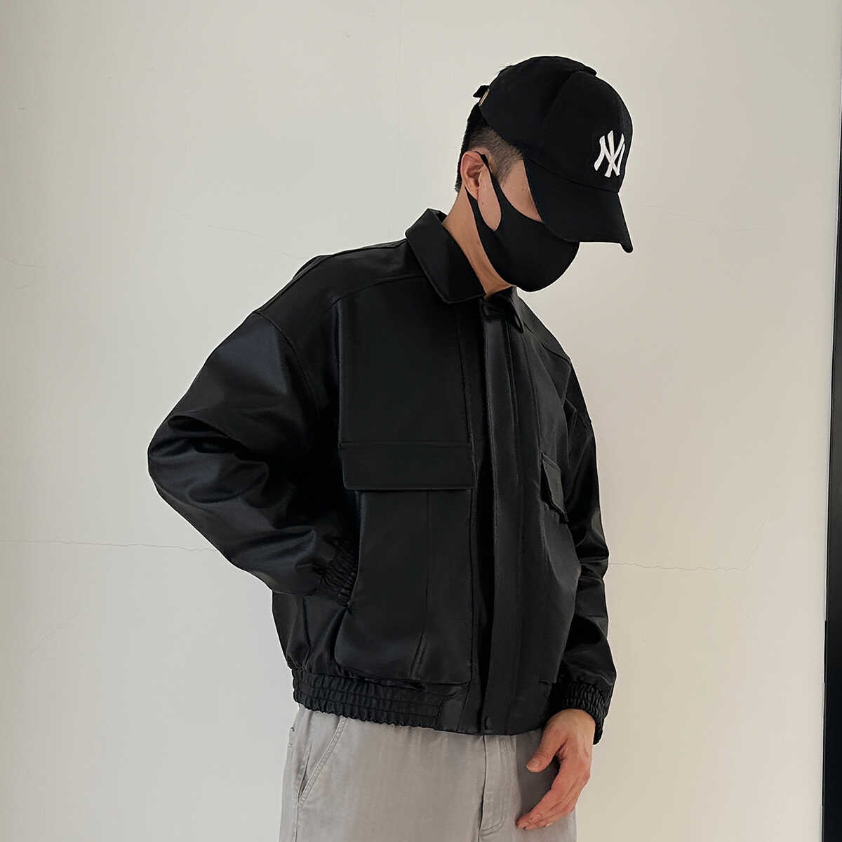 A28428-P185新款美式翻领皮衣男士宽松大码夹克休闲机车服XZ1305,男装夹克,星座1305
