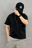6043p60夏季新款男士圆领短袖T恤宽松休闲油漆点上衣潮牌半袖体恤，男装T恤，星座1305