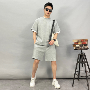 高品质套装 21013 T恤短裤 宽松休闲纯色情侣短袖 p115夏精品新款