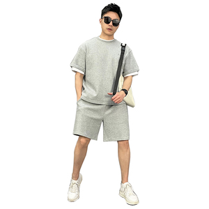 21013-p115夏精品新款宽松休闲纯色情侣短袖T恤短裤高品质套装图片