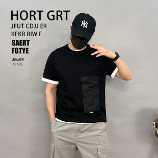 微宽松短袖 8528 T恤男纯棉爆款 潮牌纯色工装 p70控110男2021新款