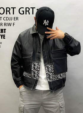 QT6009-1新款男原创日系美式宽松皮衣夹克韩版外套28155p195控245