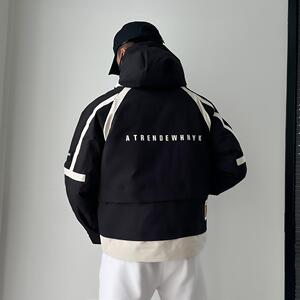 A3302-P180新款冬季连帽羽绒服男士拼色宽松大码加厚工装夹克图片