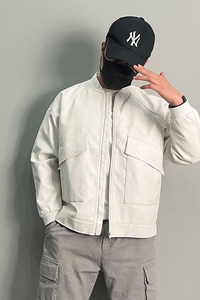 28342-P185复古pu皮衣外套男潮牌高街宽松一套搭配机车服夹克套装图片