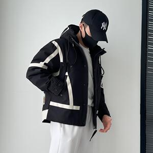 A3302-P180新款冬季连帽羽绒服男士拼色宽松大码加厚工装夹克图片