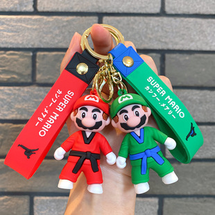 跆拳道马里奥钥匙扣超级玛丽硅胶公仔挂件情侣汽车包包挂饰小礼品