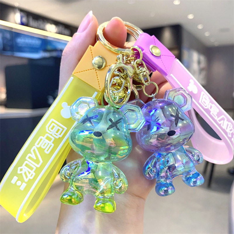 透明xx熊钥匙扣炫彩亚克力暴力熊公仔挂件情侣汽车包包挂饰小礼品