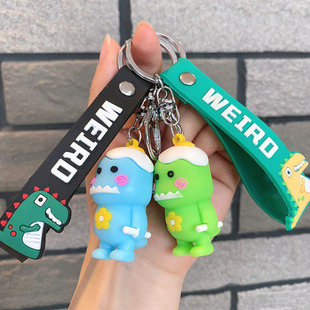 可爱龅牙小恐龙钥匙扣3D立体硅胶公仔挂件情侣汽车包包挂饰小礼品
