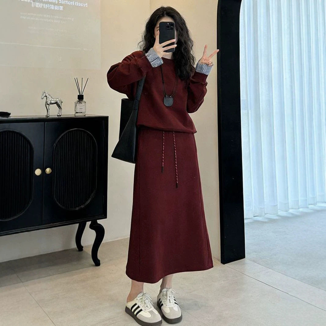 秋季穿搭一整套时尚休闲套装裙女2026春秋新款洋气卫衣长裙两件套