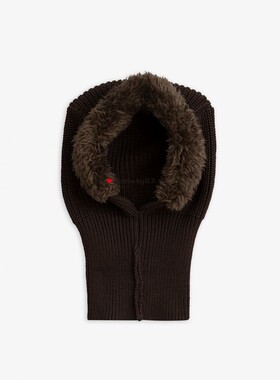 现货 BBRZ瑞典mini rodini儿童时尚咖色柔软针织套头护脖毛线帽