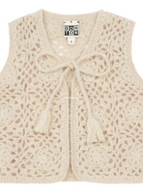 3z现 BBRZ法国BONTON 女童女宝宝满月精致镂空花朵马甲针织衫开衫