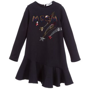断码特惠 意大利MSGM童装 女童精致串珠不规则裙摆大气时尚连衣裙