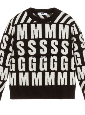 特价正品 意大利MSGM童装 男女童时尚logo黑白套头毛衣针织衫