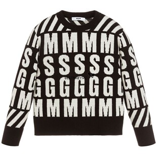特价正品 意大利MSGM童装 男女童时尚logo黑白套头毛衣针织衫