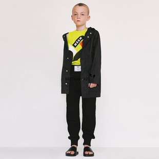 特惠正品 意大利MSGM童装 男女童wow系列超酷黑色薄款长风衣