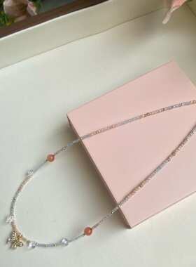 天然海蓝宝项链南红锁骨链锆石串珠颈链小众轻奢高级感蝴蝶吊坠