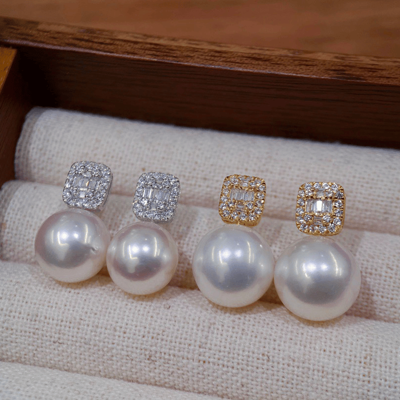 18k金锆石8-12mm淡水珍珠耳钉配件精致方糖设计圆形裸珠diy空托,珠宝/钻石/翡翠,耳饰,淘宝优惠券,粉丝福利购,淘宝优惠卷