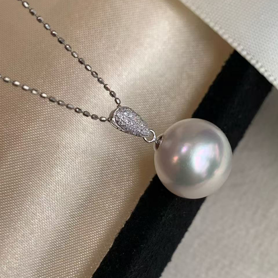 铂金PT900钻石10-13mm淡水珍珠吊坠配件女神水滴款圆形裸珠空托