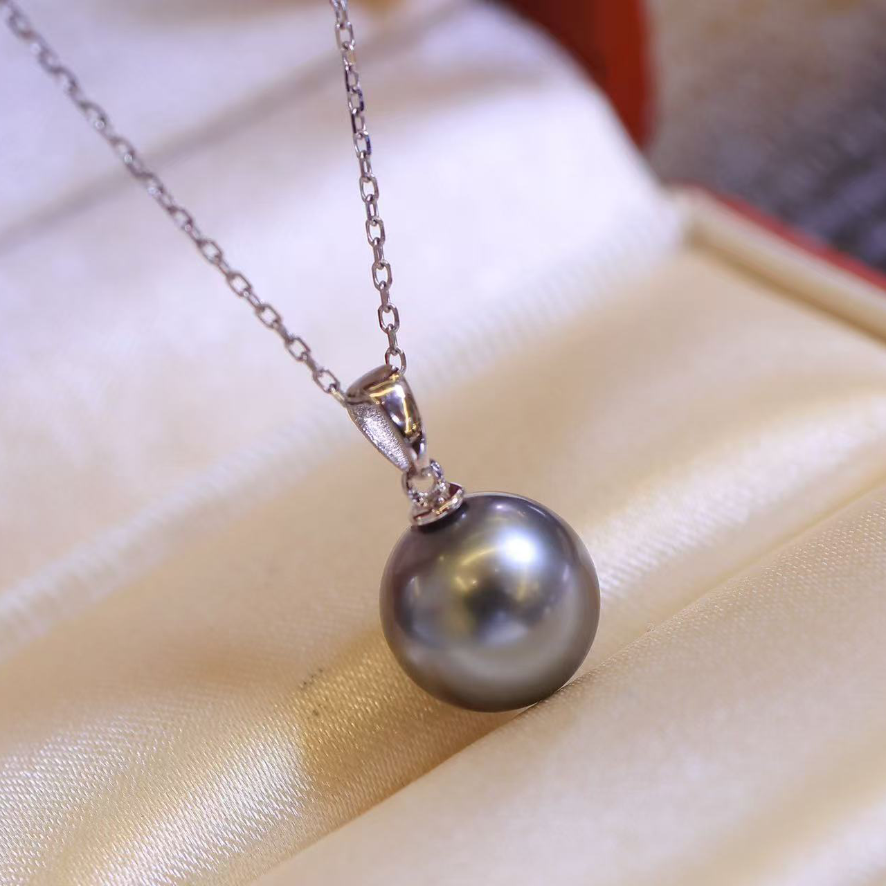 铂金PT900光板8-13mm海水珍珠吊坠配件经典百搭万能扣裸珠diy空托