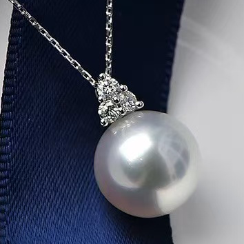 铂金PT900锆石10-13mm海水珍珠吊坠配件简约三粒锆圆形裸珠空托