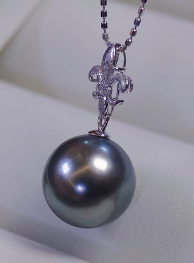 PT900铂金钻石配件10-13mm海水珍珠DIY吊坠空托复古设计钉沙工艺