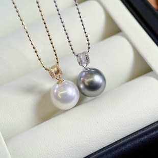 18K金9 10mm天然海水珍珠DIY吊坠配件空托拉丝工艺小巧精致简约款