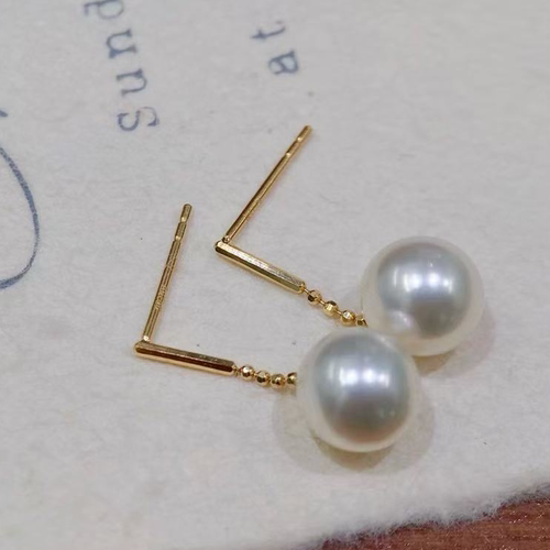 18k金光板7-9mm海水珍珠耳钉配件时尚气质款圆形裸珠diy耳线空托