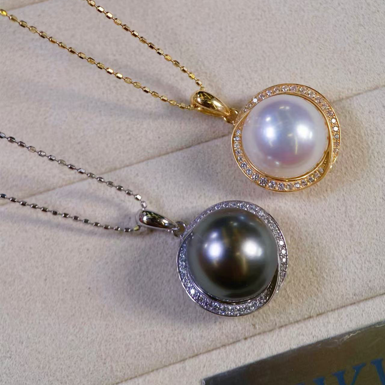 18k金锆石10-11mm海水珍珠吊坠配件时尚扭扭椭圆形设计底托空托