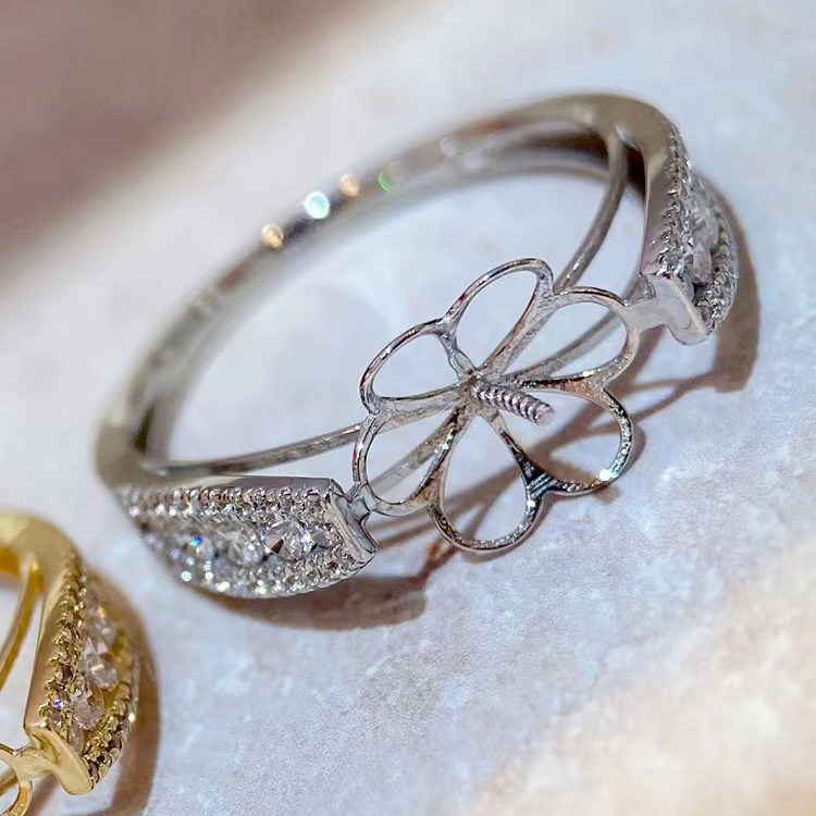 G18k黄金色锆石13-14mm爱迪生珍珠戒指配件轻奢正圆裸珠白金配件