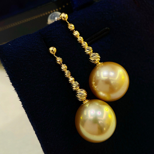 18k金9-13mm海水珍珠耳钉配件爆款爆闪车花珠长款圆形裸珠DIY空托