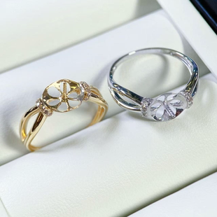 18k金钻石10-11mm淡水珍珠戒指配件大气百搭款裸珠白金戒托空托