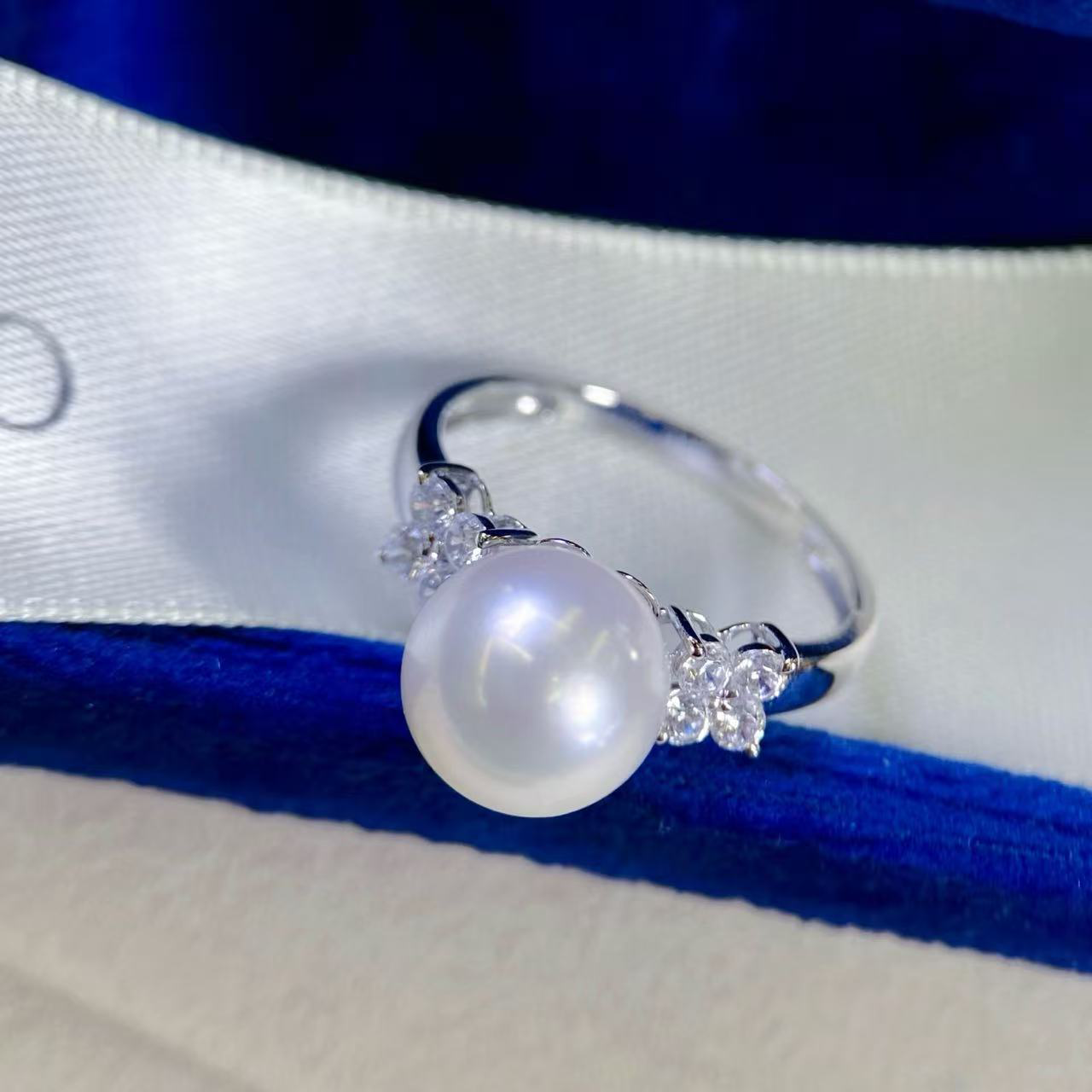 铂金PT900锆石9-10mm淡水珍珠戒指配件精致轻奢拼接方糖系列戒托