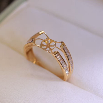 18k金锆石10-11mm海水珍珠戒指配件简约双圈戒臂设计裸珠diy空托