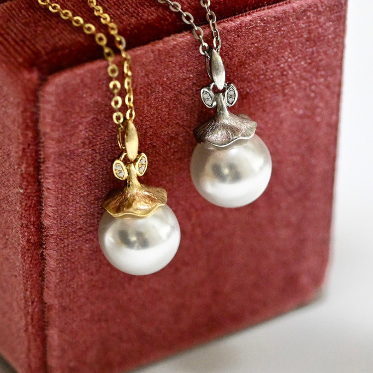 18k黄金色锆石10-11mm天然淡水珍珠吊坠配件精致裙摆白金裸珠空托