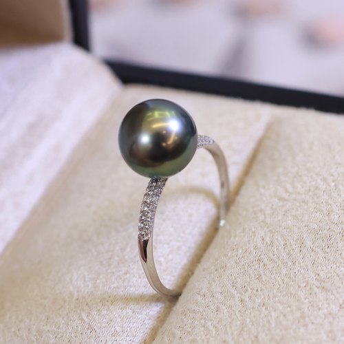 PT900铂金天然珍珠DIY戒指配件空托锆石镶嵌轻奢百搭通勤小清新款