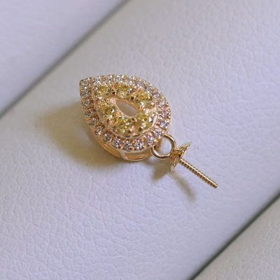 18k金锆石11-15mm海水珍珠吊坠配件精致女神水滴圆形裸珠diy空托