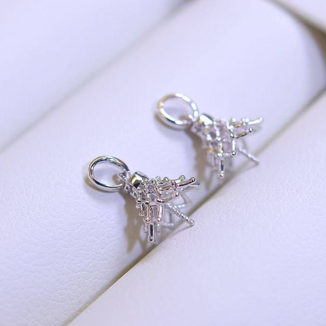 铂金PT900钻石8-10mm海水珍珠吊坠配件精致镂空小裙摆裸珠diy空托