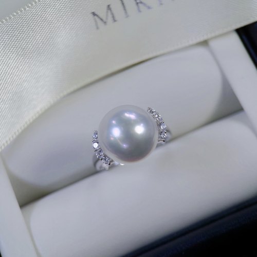 PT900铂金天然珍珠DIY戒指配件空托锆石镶嵌简约大气日常通勤百搭