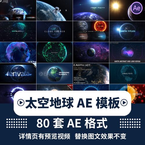 震撼科幻星云太空黑洞行星科技地球陨石视频AE模板特效合成素材