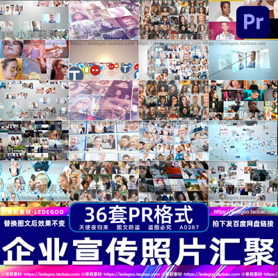 Pr模板片头企业宣传片电子团队相册照片墙汇聚logo科技感视频素材