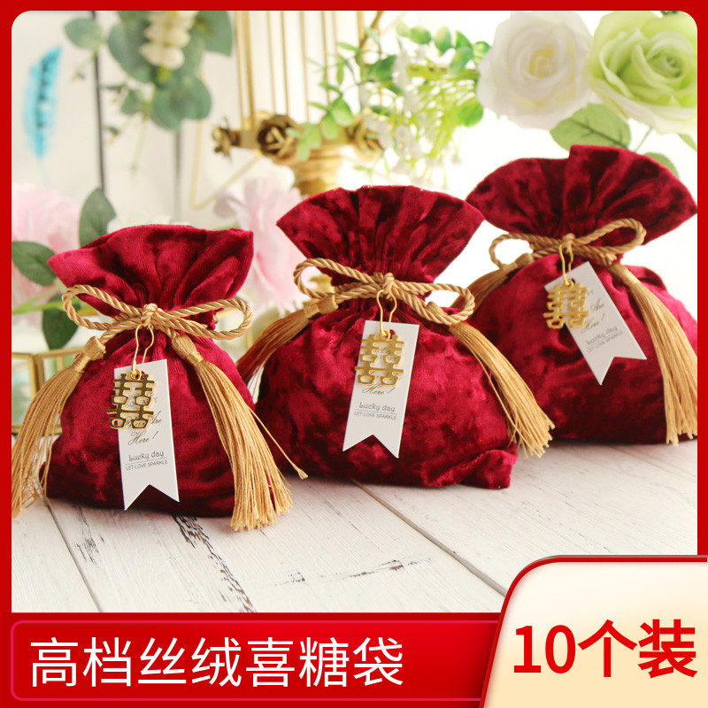 婚礼丝绒喜糖袋伴手礼流苏中式