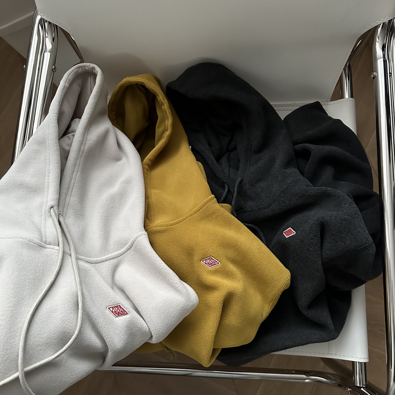 小众刺绣小标防静电抽绳连帽卫衣 宽松保暖加厚摇粒绒套头帽衫