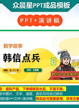 3-000062  五年级数学小故事演讲PPT模板《韩信点兵》背景