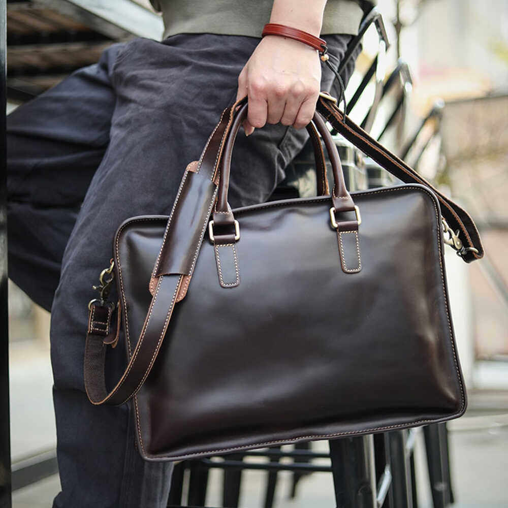 男士手提包真皮商务公文包男款大容量电脑包包头层牛皮单肩斜挎包