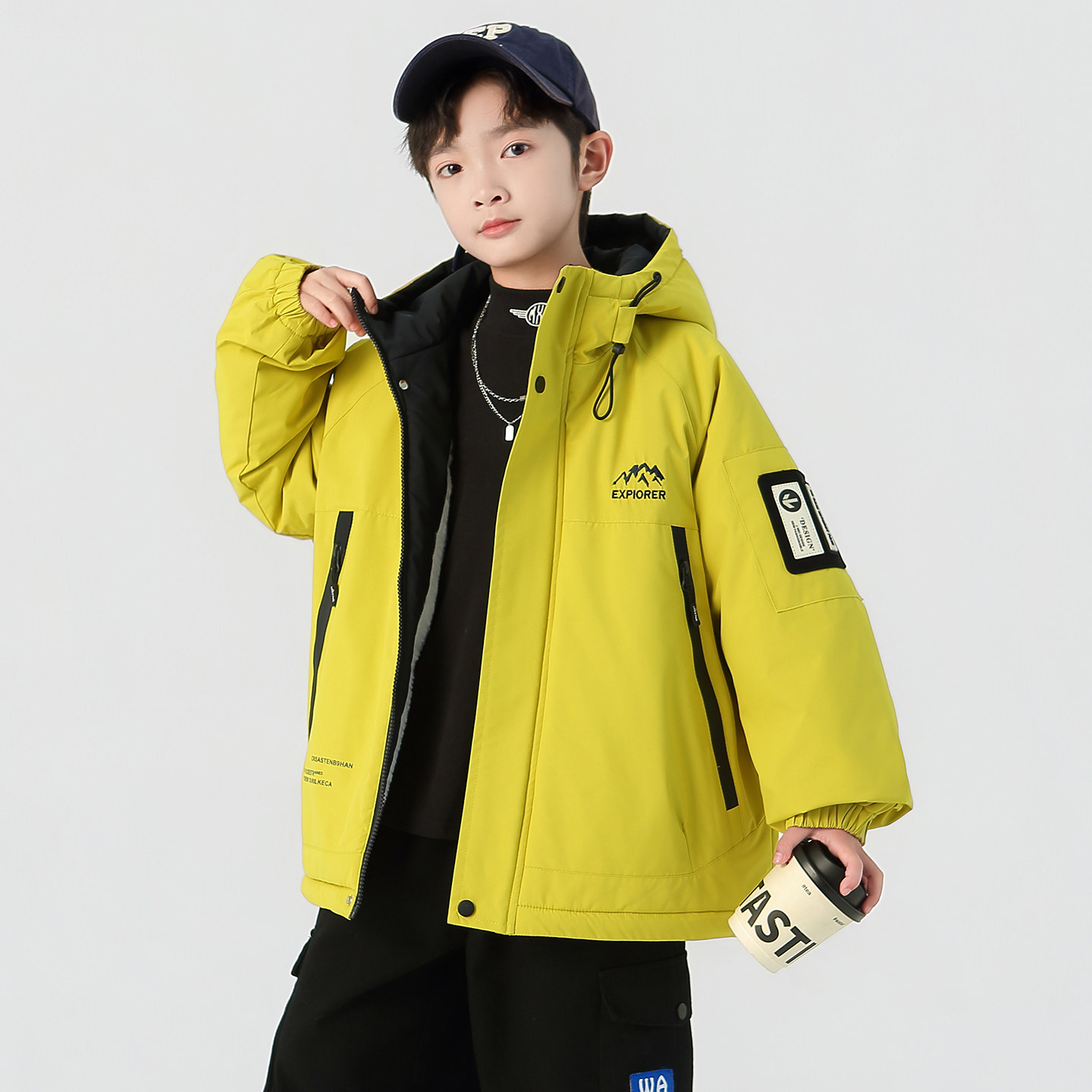 男童秋冬加厚加绒派克服棉服外套