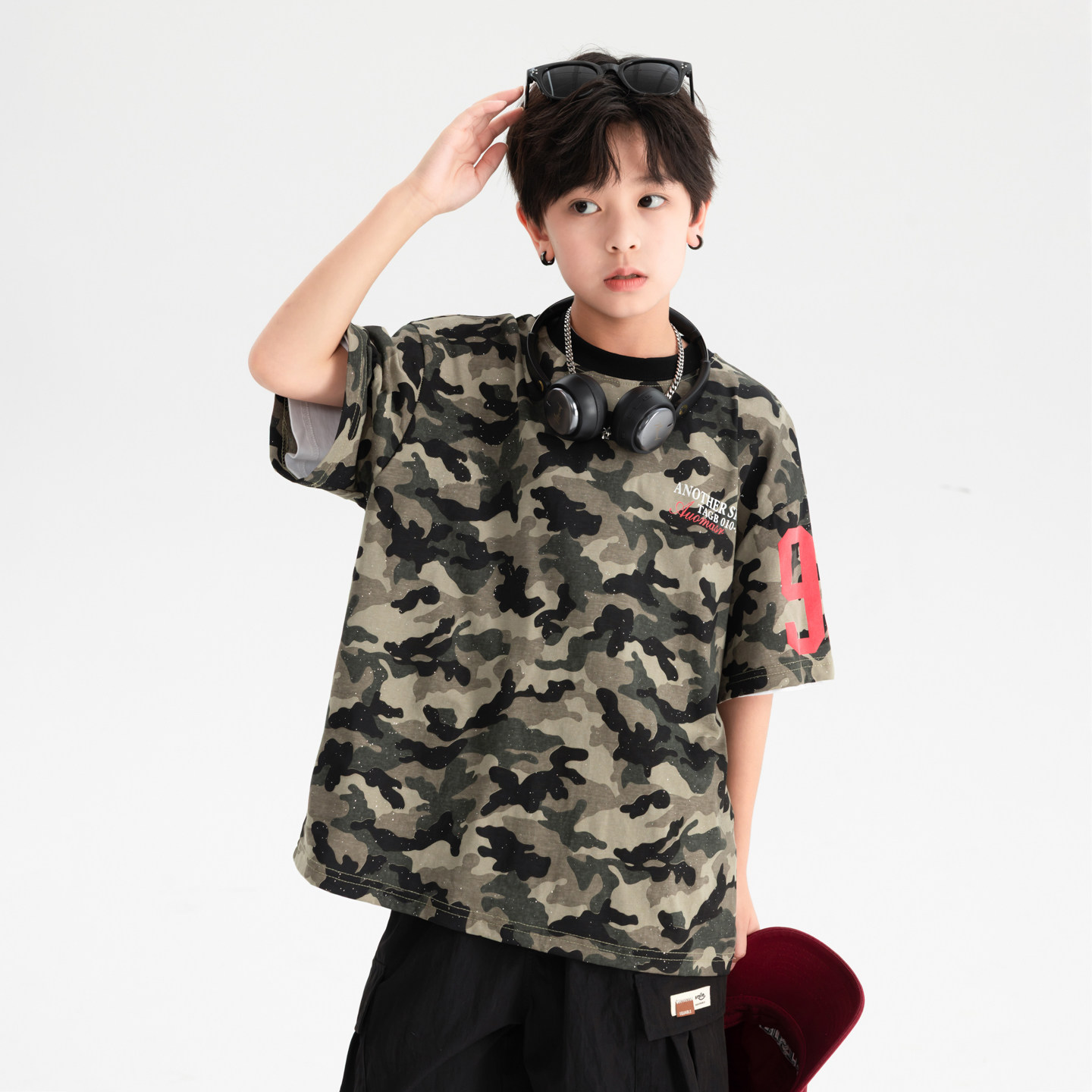 男童冰感休闲迷彩服短袖T恤夏季2026新款中大童儿童运动上衣夏装t