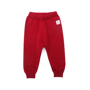bibibest婴童装宝宝毛线裤纯棉内搭小童线织长裤子秋冬红色