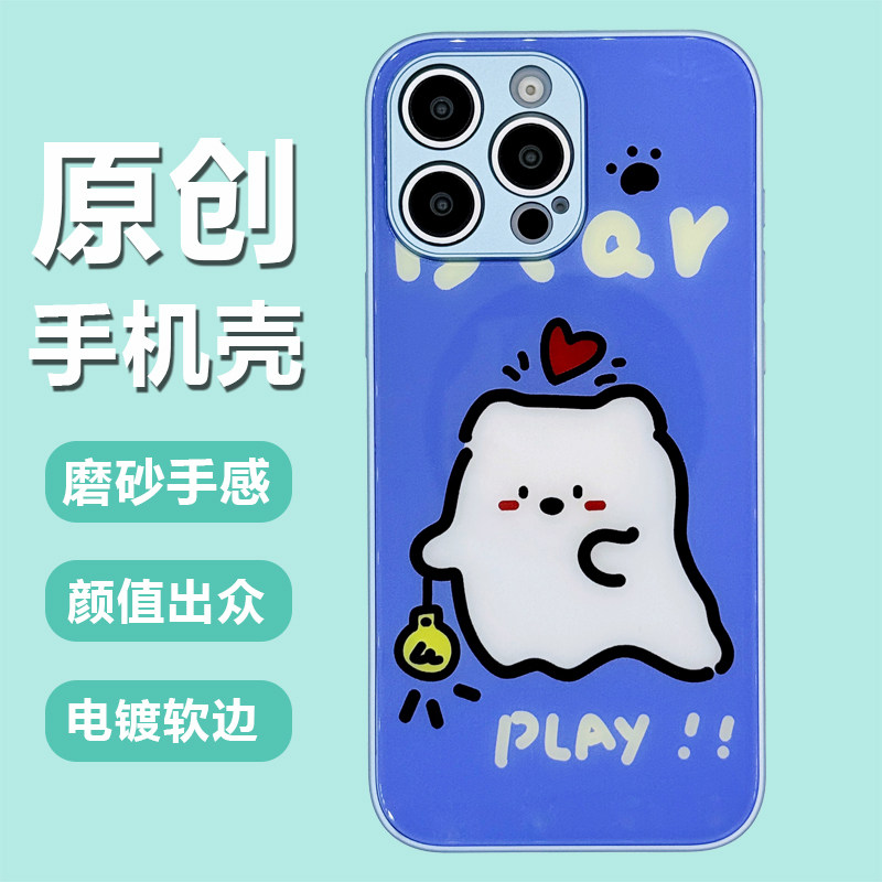 CASART点灯可爱小熊适用于iPhone16ProMax苹果17手机壳13Pro原创女生插画12mini镜头全包15plus高级感金属蓝